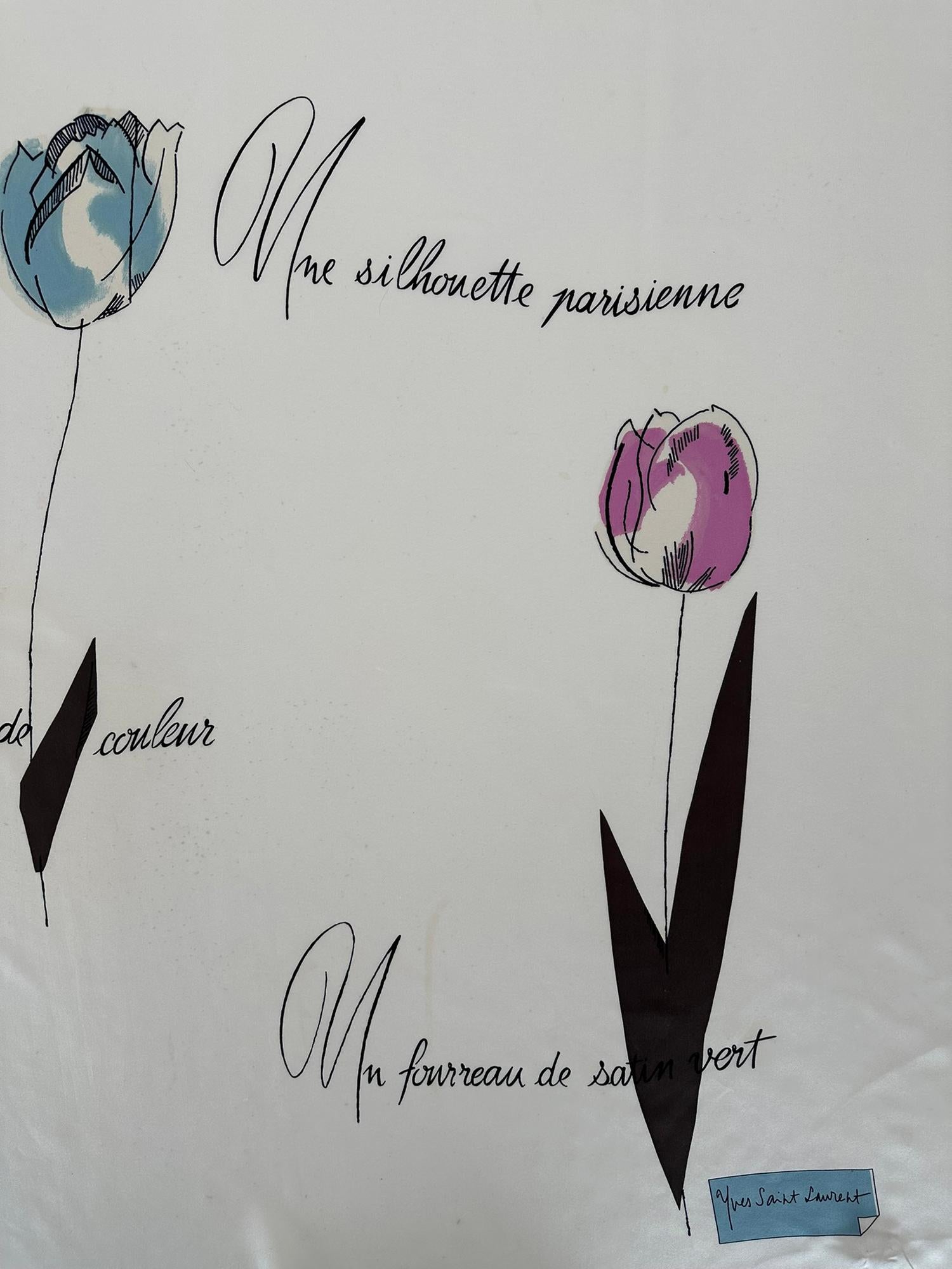 Yves Saint Laurent Rare écharpe à franges en soie blanche « Un Silhouette Parisienne »  Bon état - En vente à West Palm Beach, FL