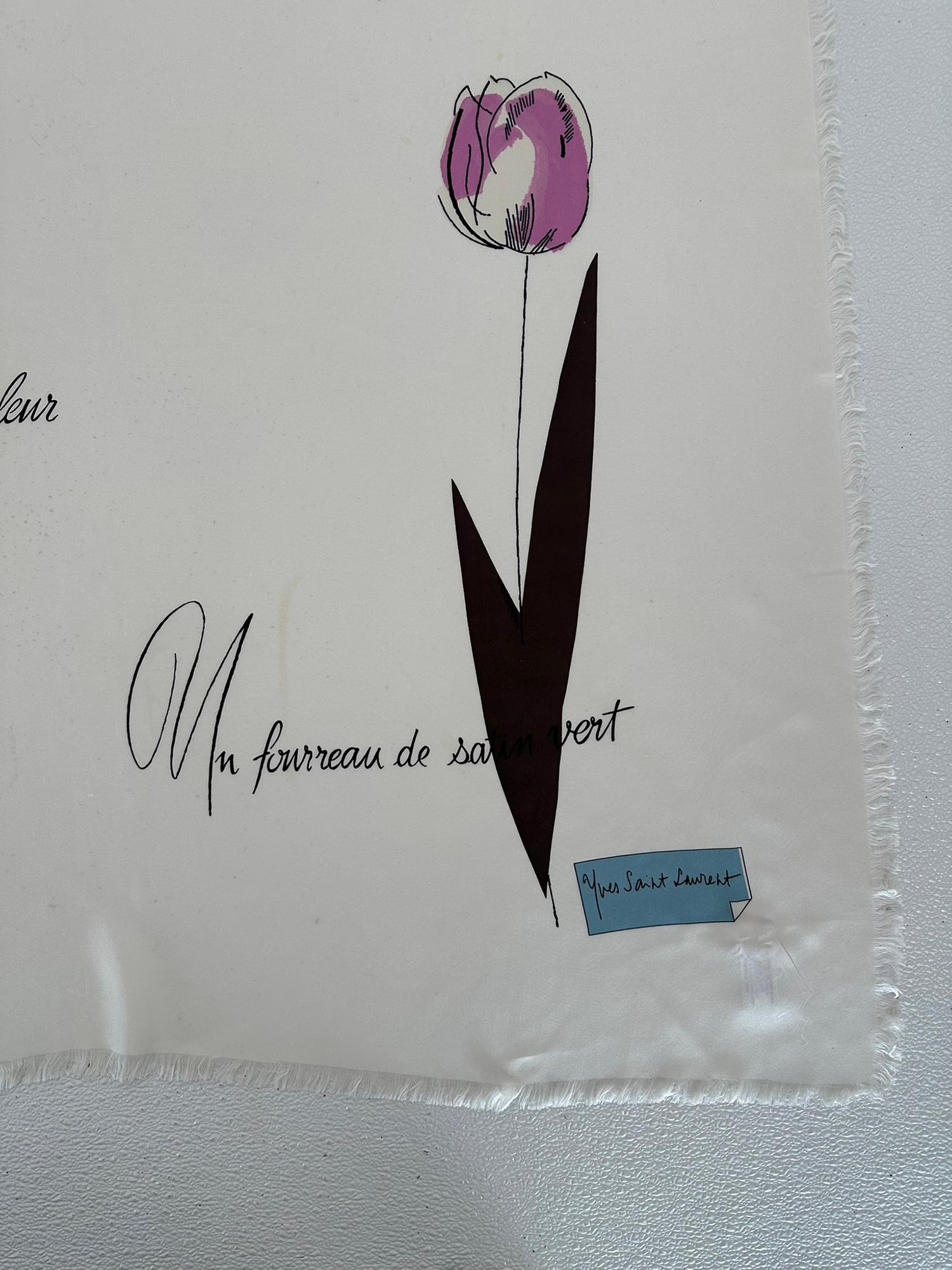 Yves Saint Laurent Rare White Silk Fringe Hem Scarf Un Silhouette Parisienne  For Sale 1
