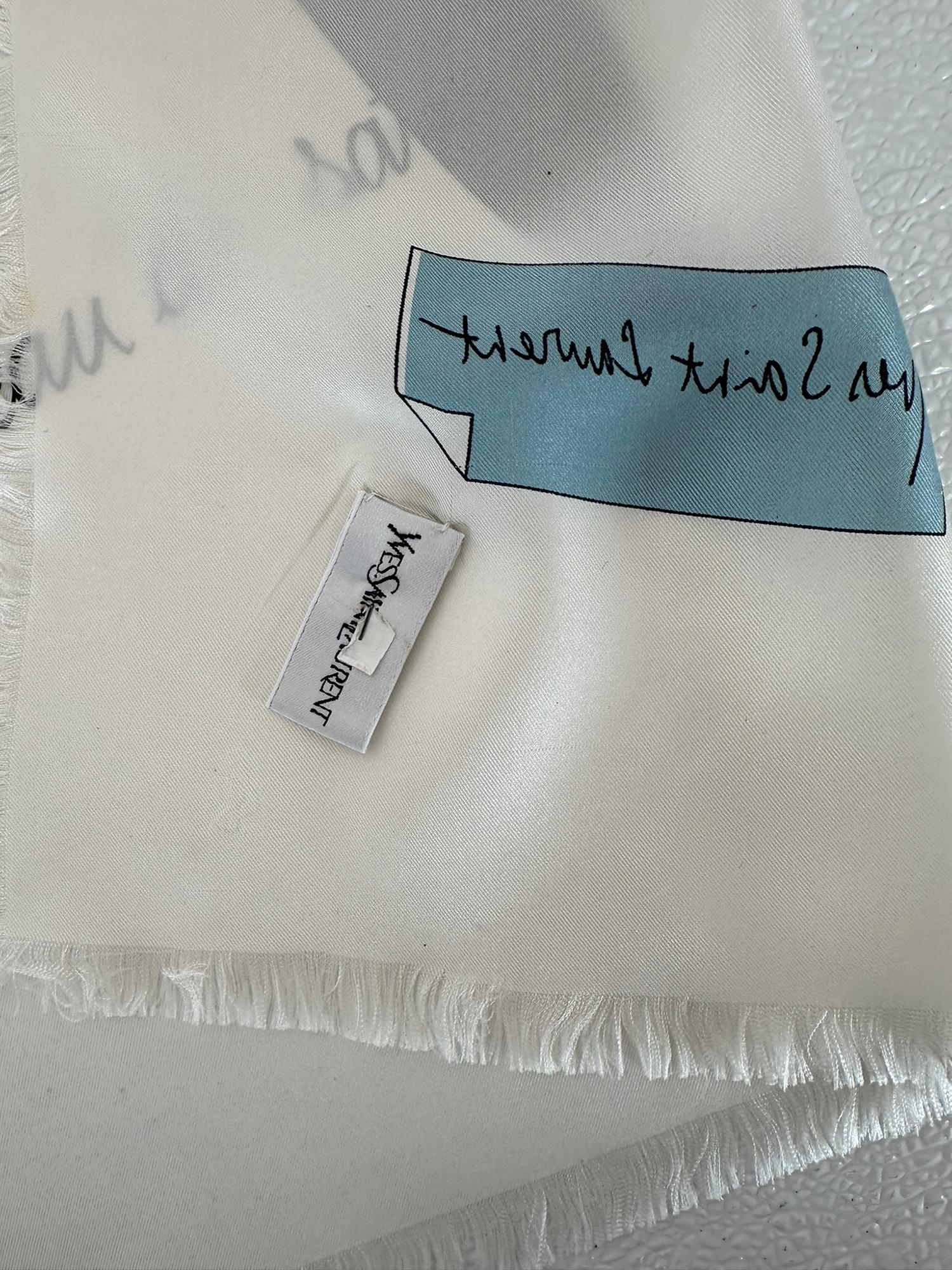 Yves Saint Laurent Rare White Silk Fringe Hem Scarf Un Silhouette Parisienne  For Sale 3