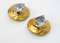 Yves Saint Laurent Raw Quartz Clip Earrings, 1970S