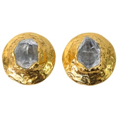 Vintage Yves Saint Laurent Raw Quartz Clip Earrings, 1970S 