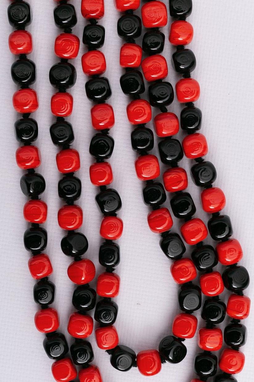 Yves Saint Laurent Red and Black Beaded Necklace For Sale 2
