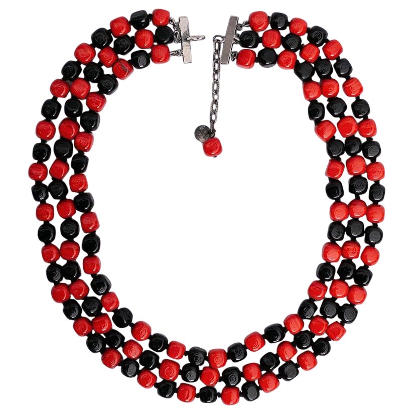 Yves Saint Laurent Red and Black Beaded Necklace For Sale