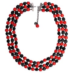Vintage Yves Saint Laurent Red and Black Beaded Necklace