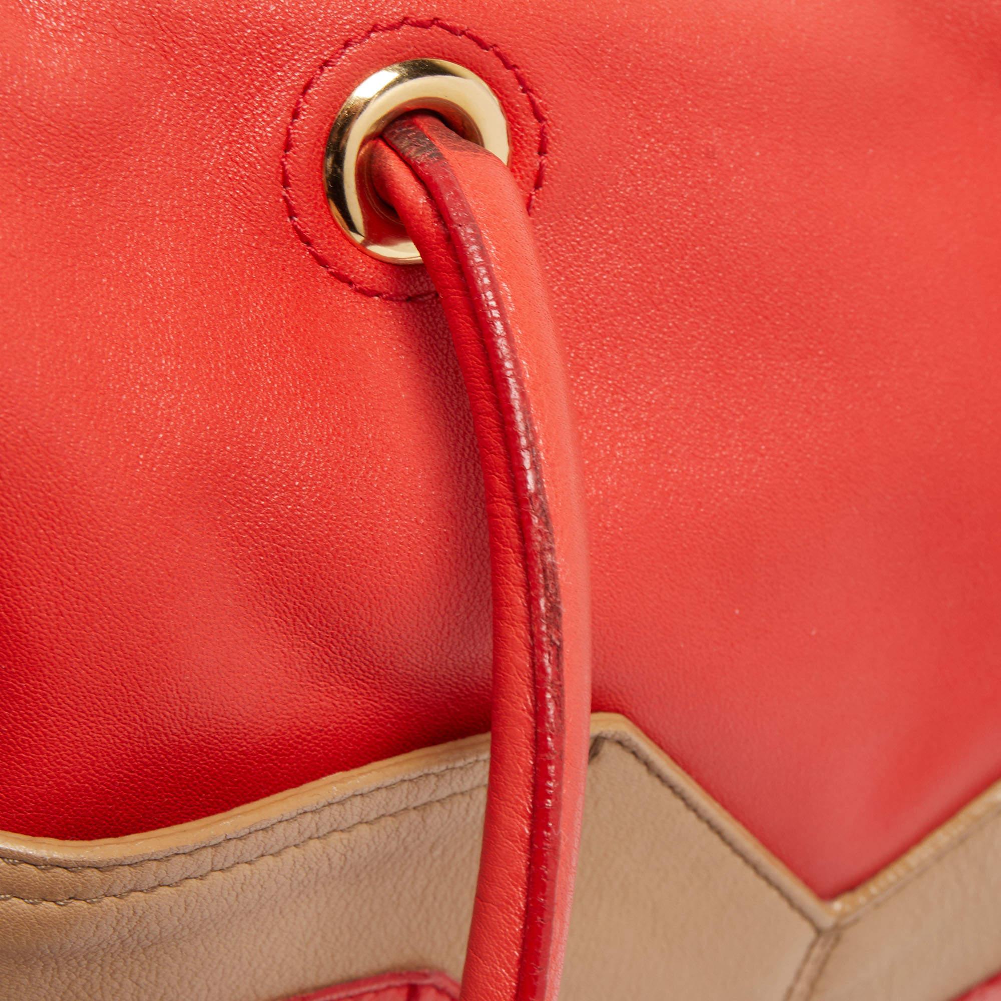 Yves Saint Laurent Red/Beige Leather Lucky Chyc Bowler Bag 5