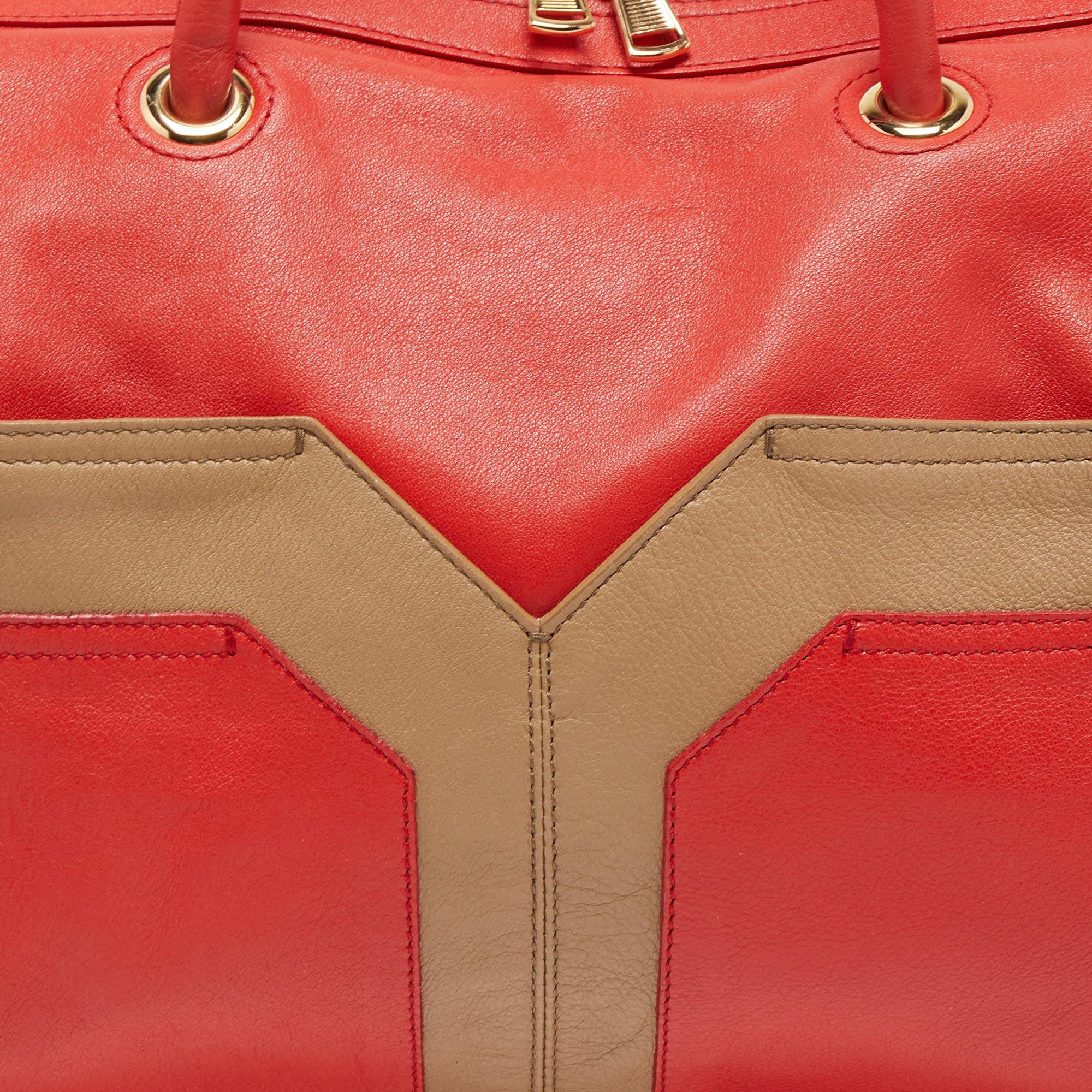 Yves Saint Laurent Red/Beige Leather Lucky Chyc Bowler Bag 14