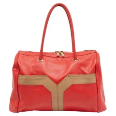 Yves Saint Laurent Red/Beige Leather Lucky Chyc Bowler Bag