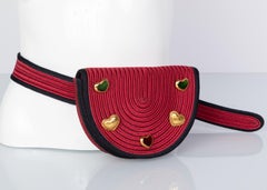 Yves Saint Laurent Red Black Passementerie Gripoix Hearts Clutch/ Belt Bag YSL