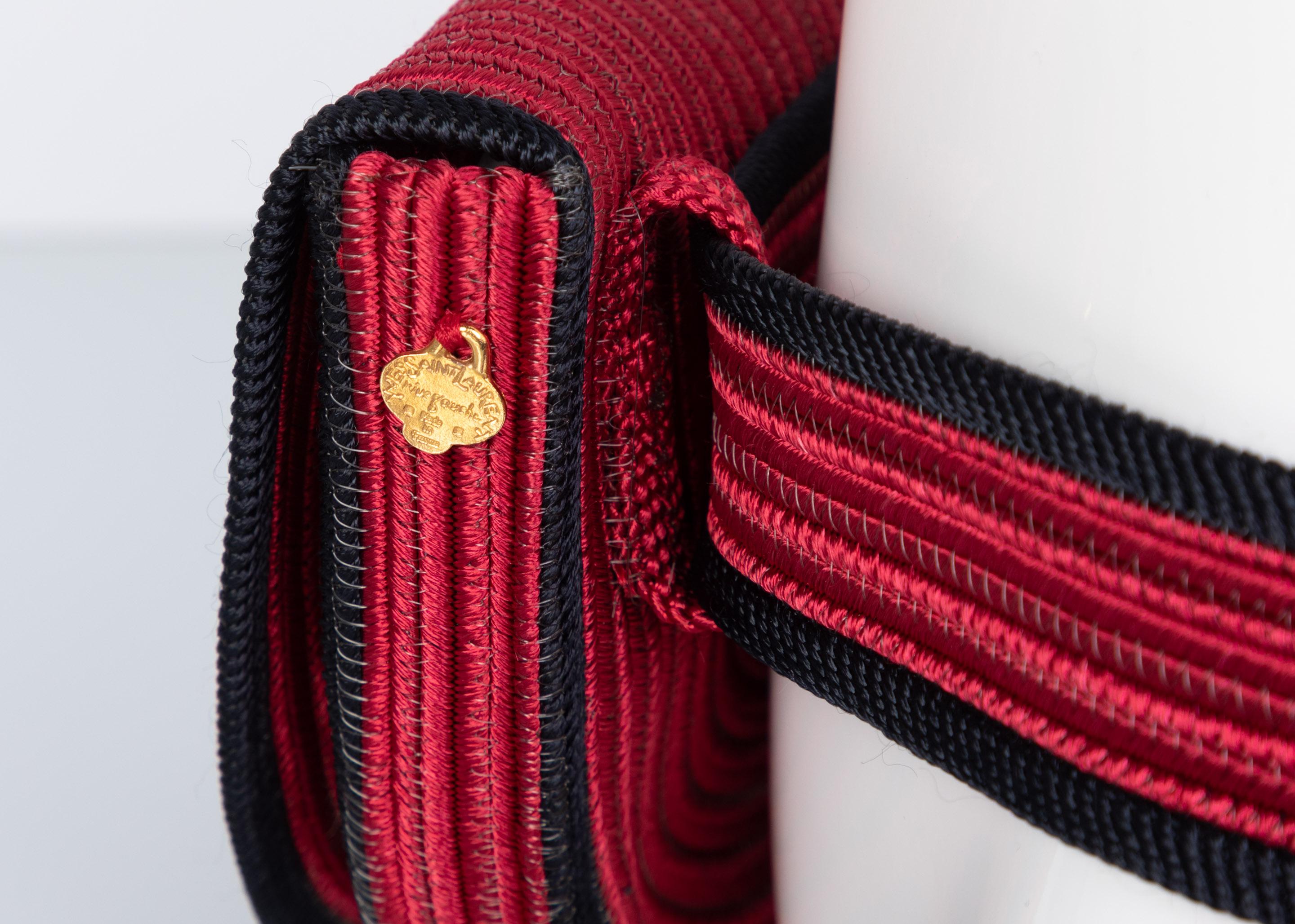 Yves Saint Laurent Red Black Passementerie Gripoix Hearts Clutch/ Belt Bag YSL In Excellent Condition For Sale In Boca Raton, FL