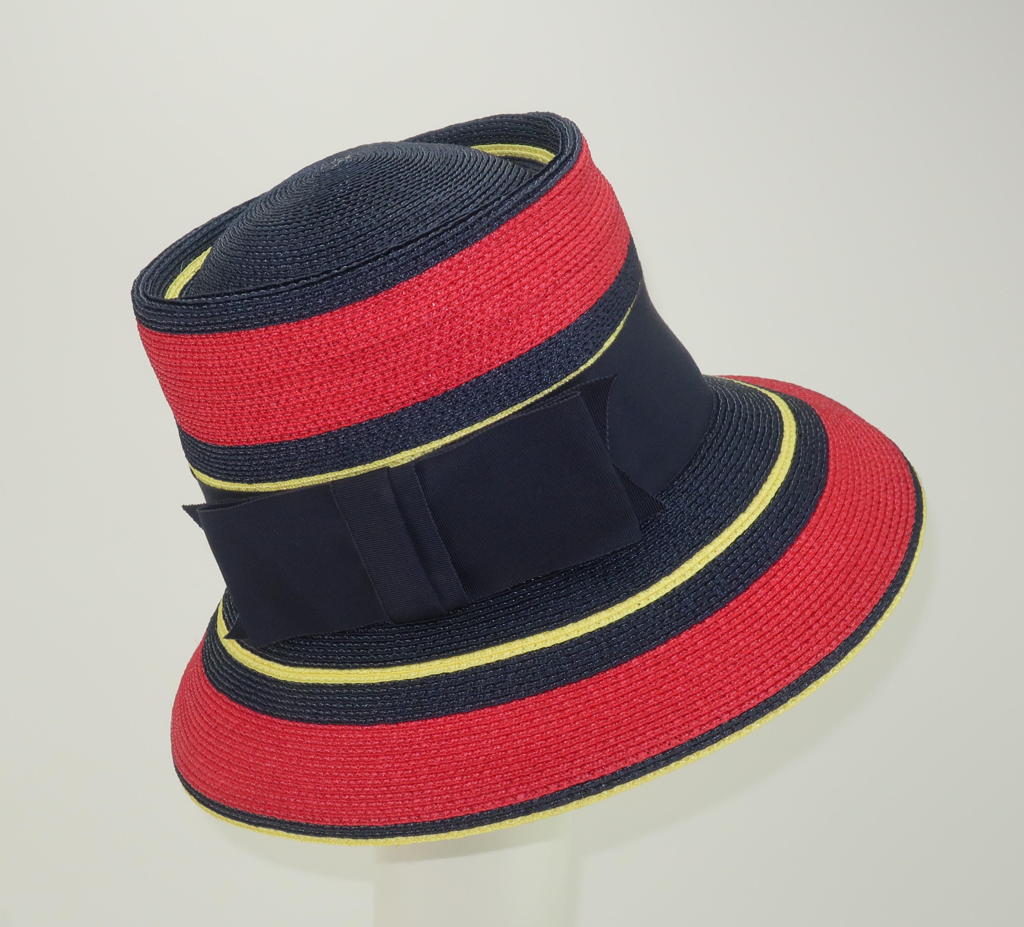 Yves Saint Laurent Red, Blue and Yellow Straw Bucket Hat, 1960's For Sale at 1stDibs ysl straw