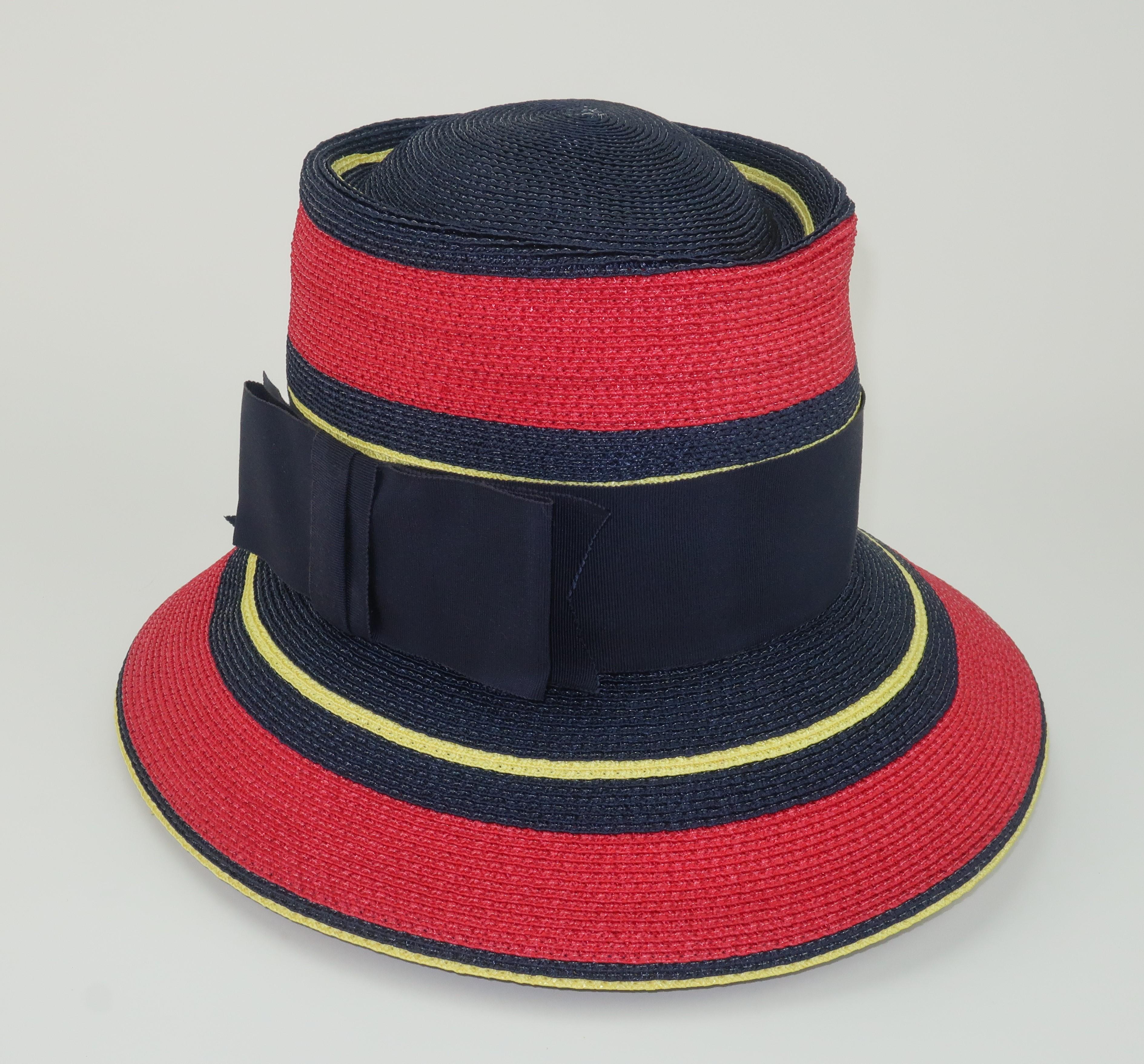 Yves Saint Laurent Red, Blue and Yellow Straw Bucket Hat, 1960's For Sale at 1stDibs ysl straw