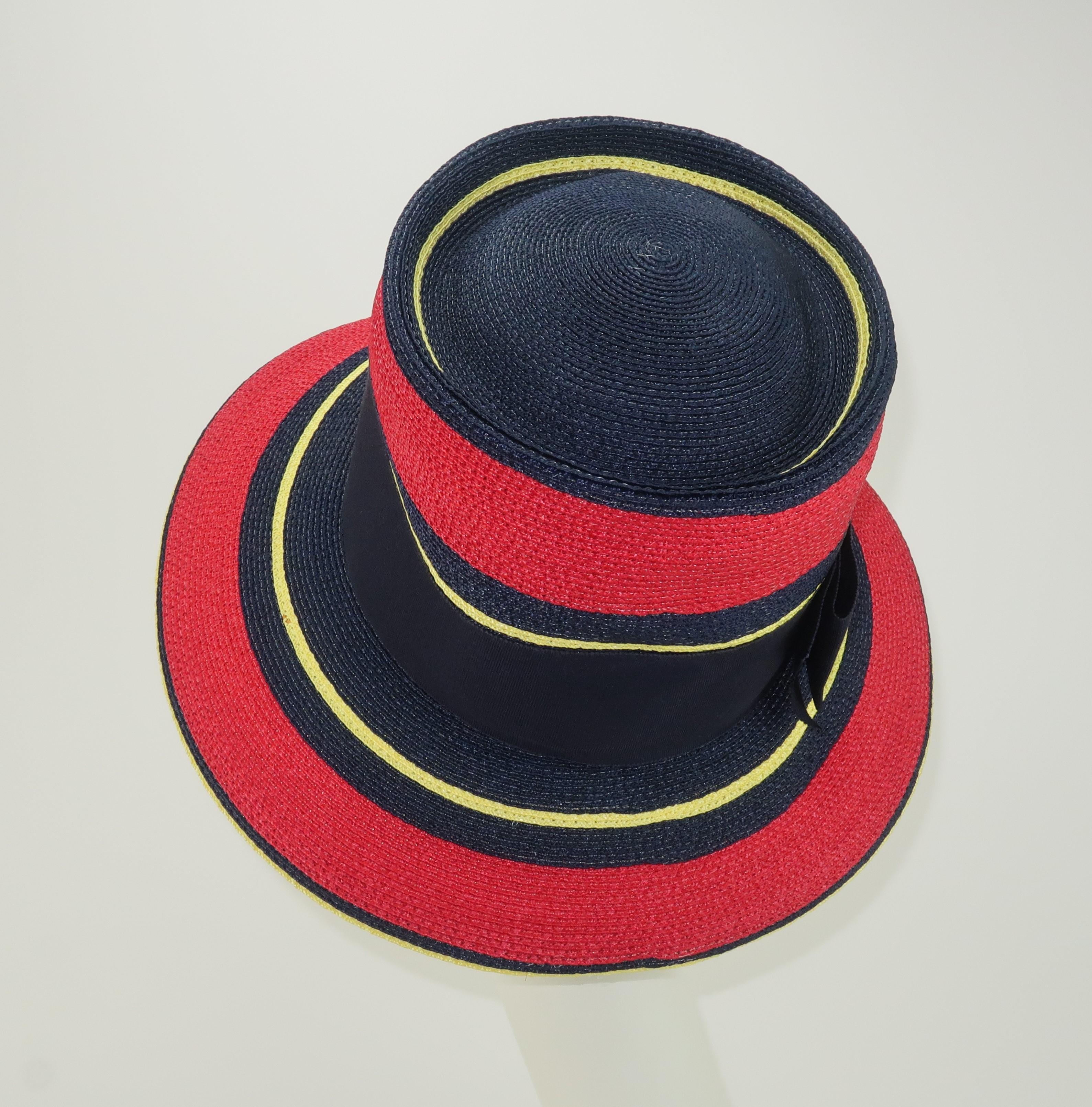Yves Saint Laurent Red, Blue and Yellow Straw Bucket Hat, 1960's For Sale at 1stDibs ysl straw
