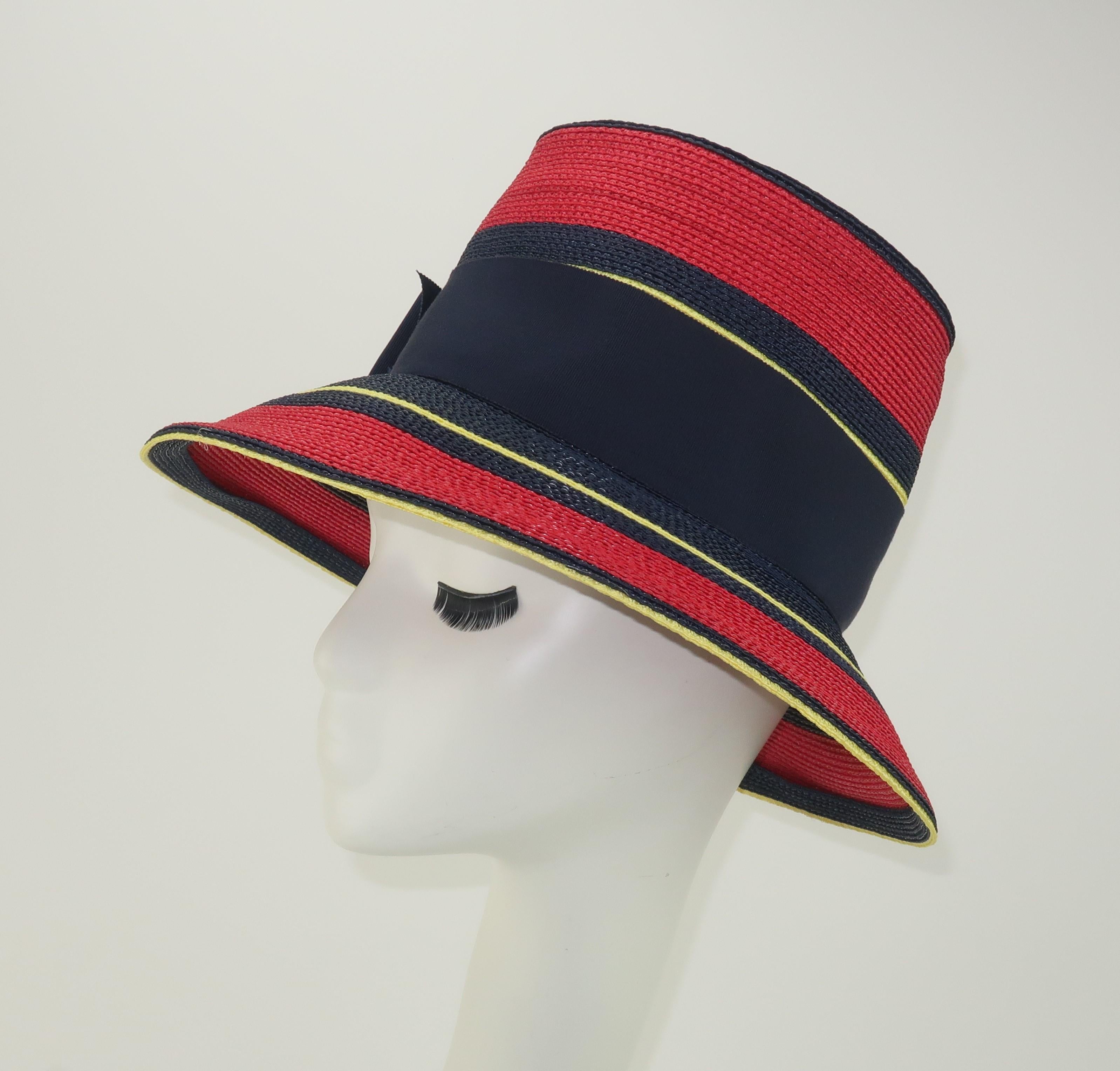 Yves Saint Laurent Red, Blue and Yellow Straw Bucket Hat, 1960's For Sale at 1stDibs ysl straw