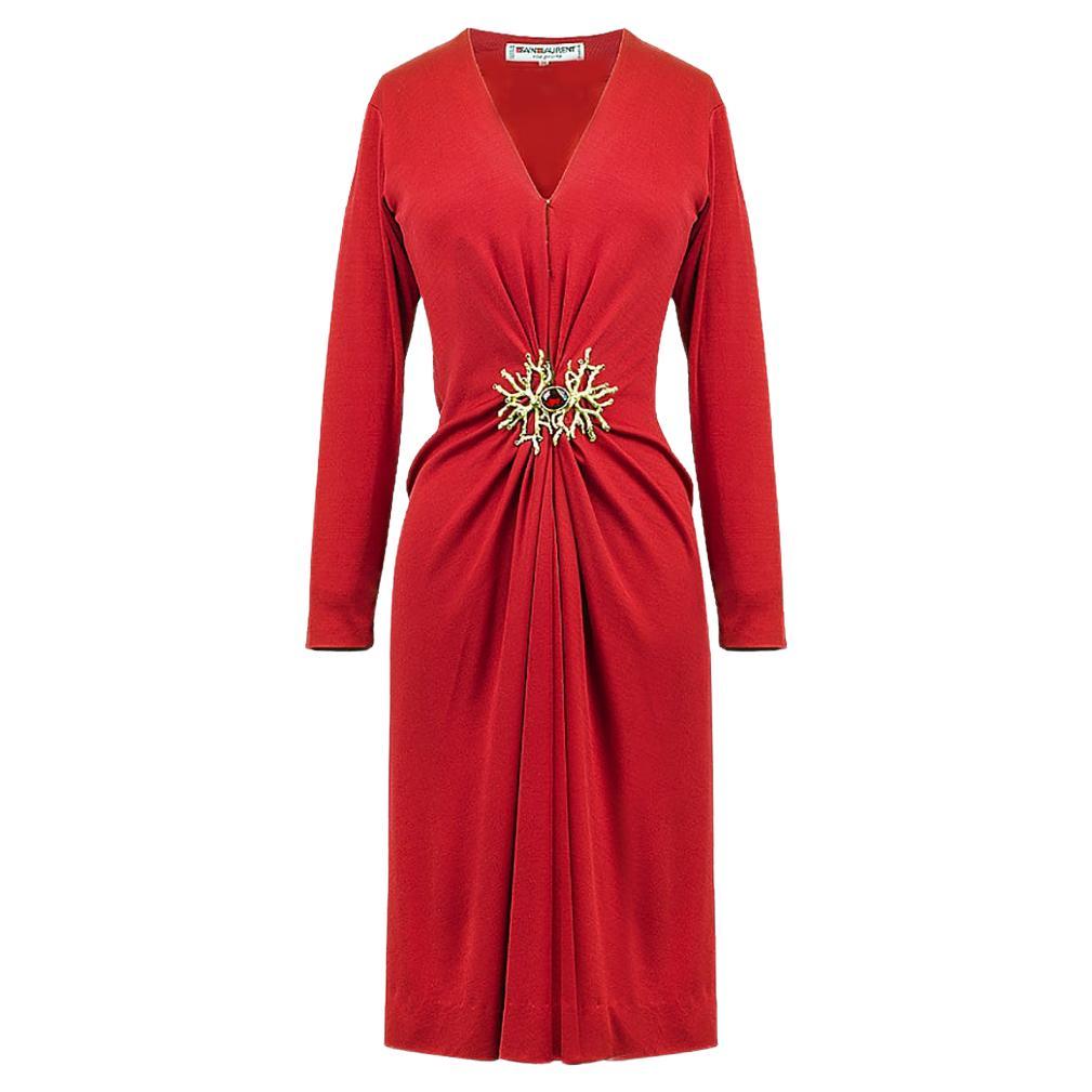 1970's Yves Saint Laurent Grecian Haute-Couture Red Satin Dress at 1stDibs