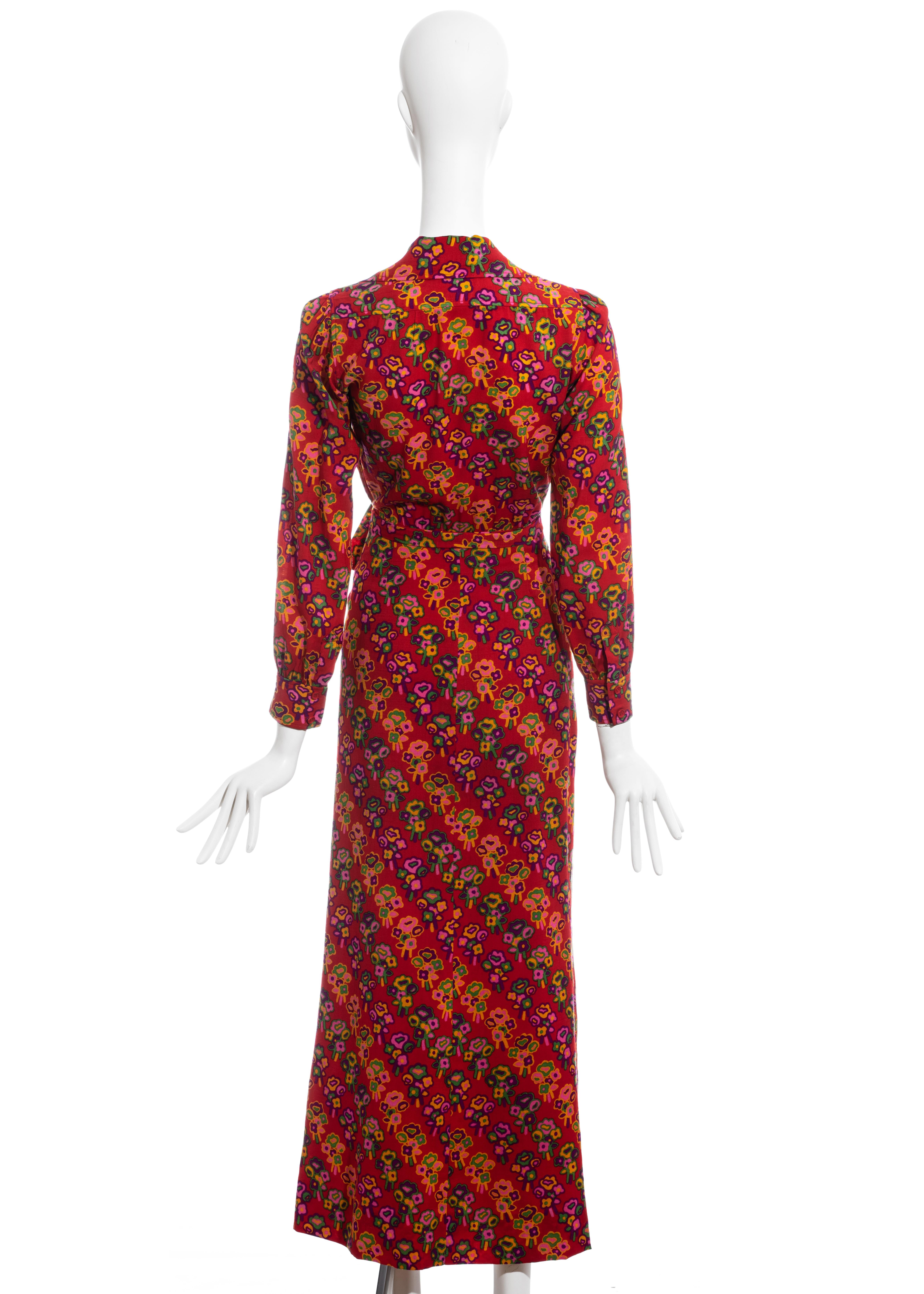 Women's Yves Saint Laurent red floral cotton maxi summer dress, ss 1971