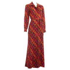 Yves Saint Laurent Rotes Maxi Sommerkleid aus geblümter Baumwolle, ss 1971