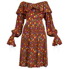 YVES SAINT LAURENT Red FLORAL SILK SKIRT ENSEMBLE