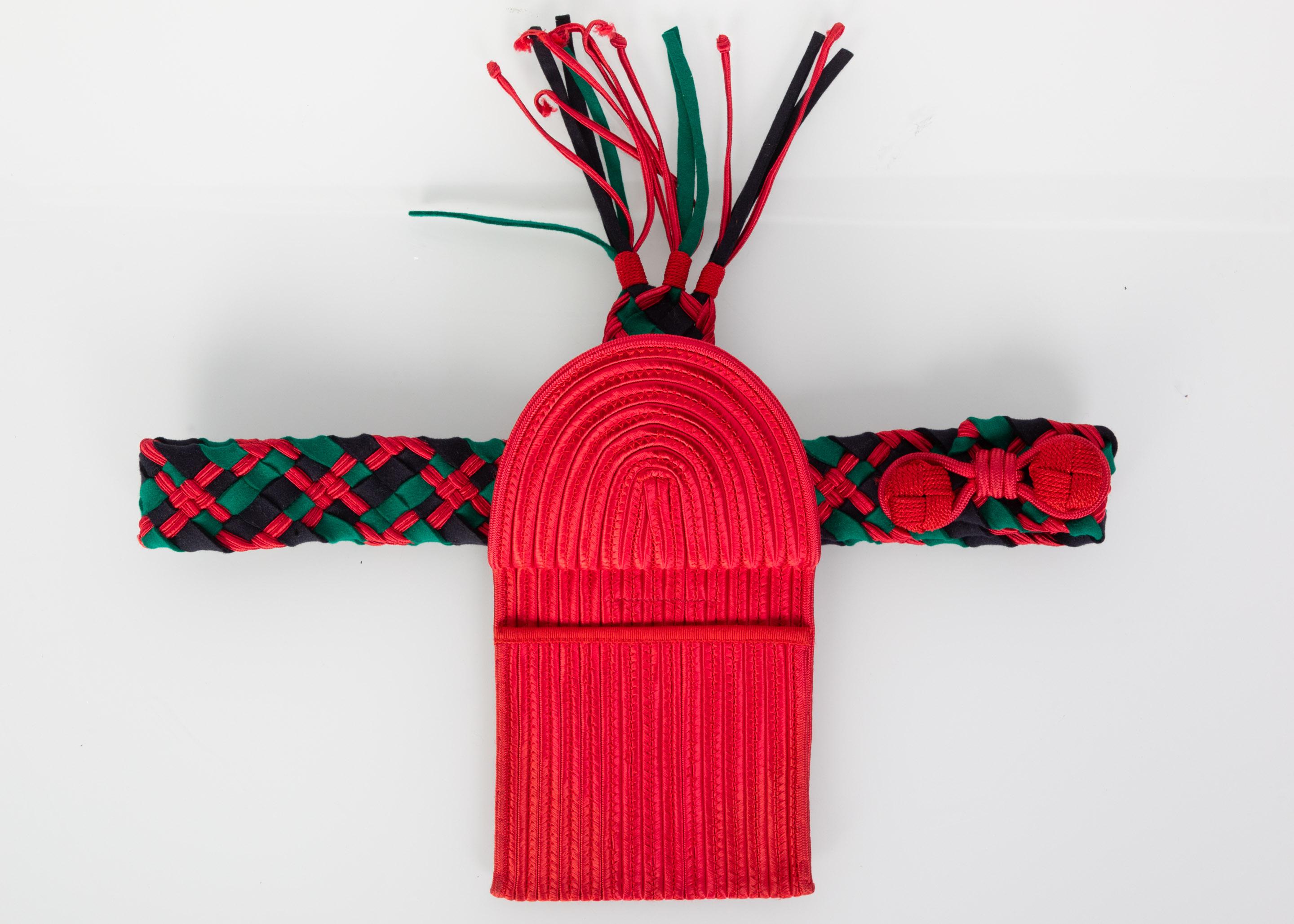 Yves Saint Laurent Red Green Passementerie Tassel Belt Bag YSL, 1990s For Sale 1