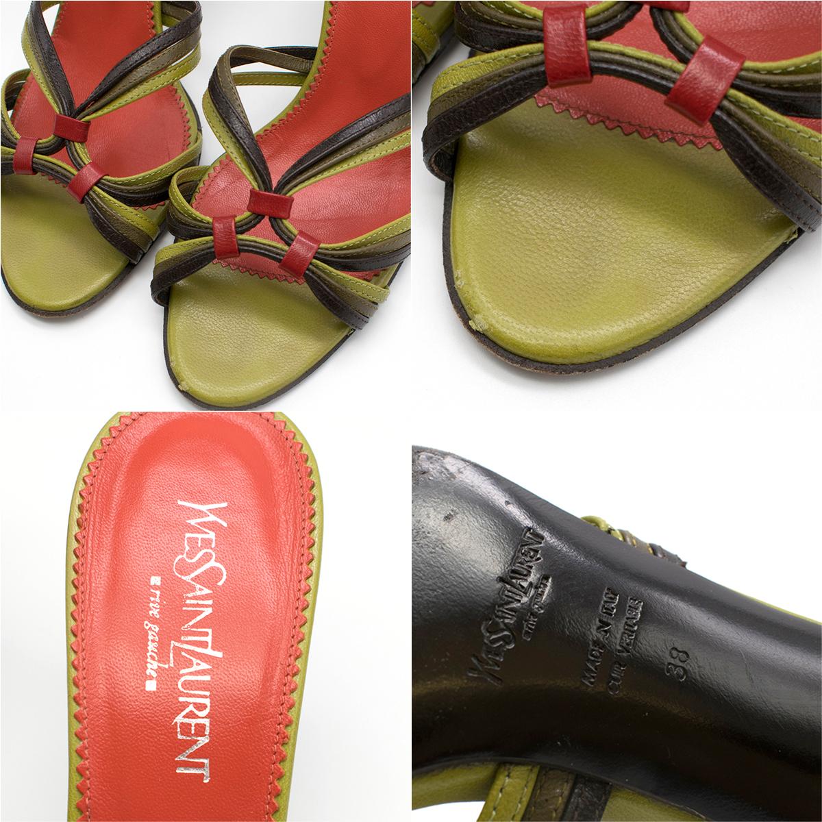 Women's Yves Saint Laurent Red & Green Vintage Sandals SIZE 38 For Sale