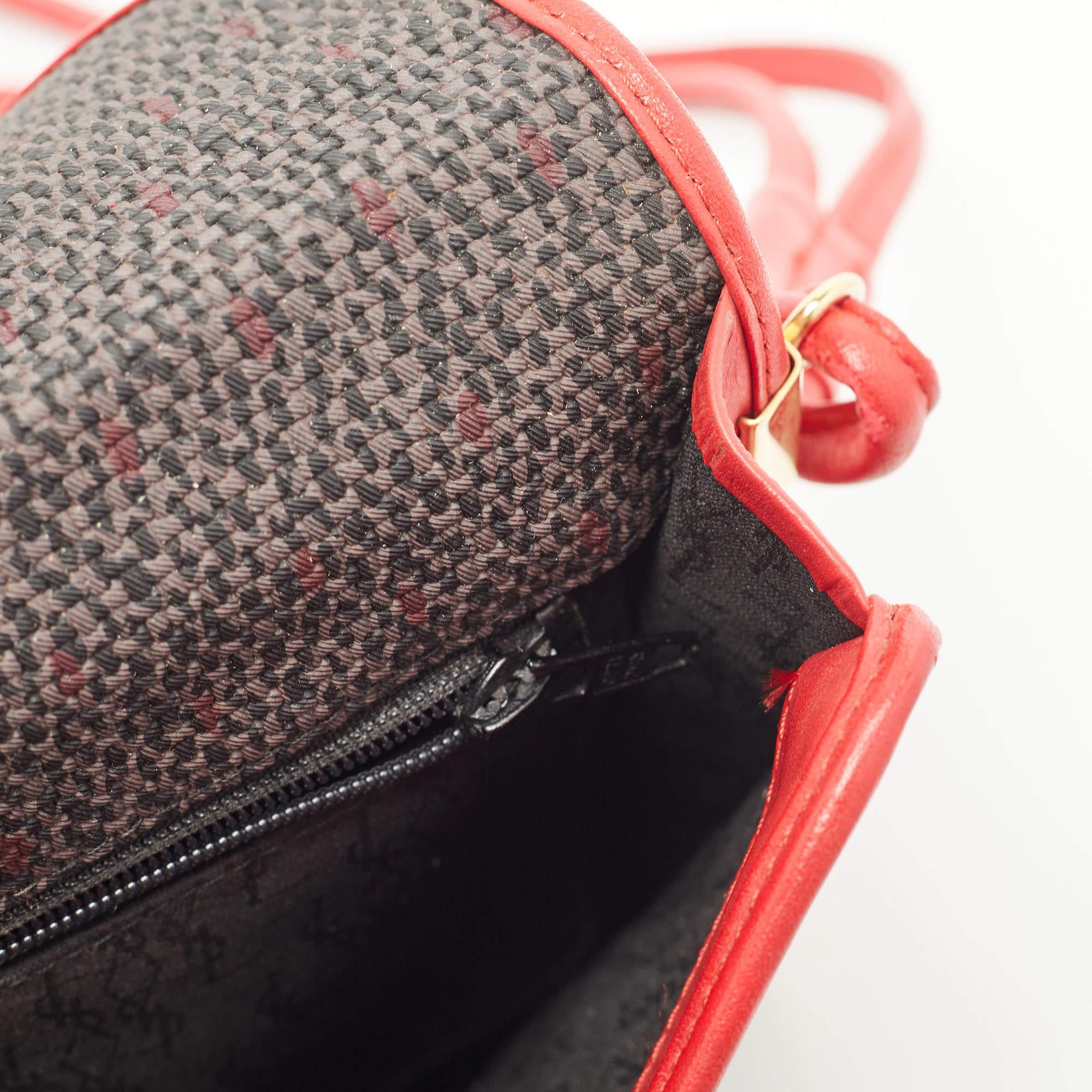 Yves Saint Laurent Red/Grey Woven Coated Canvas and Leather Double Flap Crossbod 8