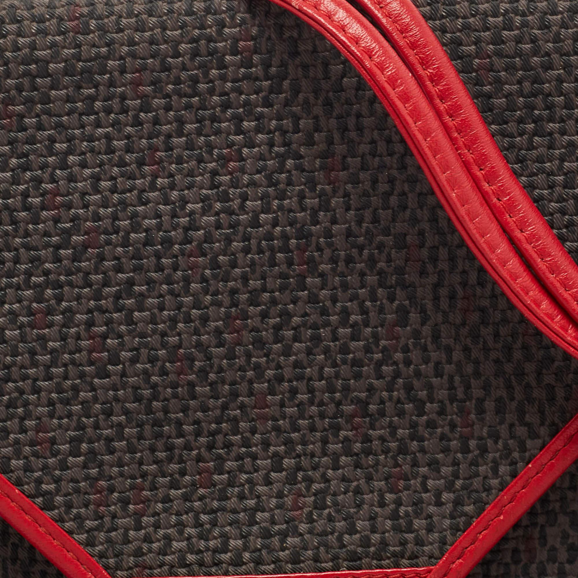 Yves Saint Laurent Red/Grey Woven Coated Canvas and Leather Double Flap Crossbod 10