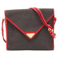 Yves Saint Laurent Red/Grey Woven Coated Canvas and Leather Double Flap Crossbod