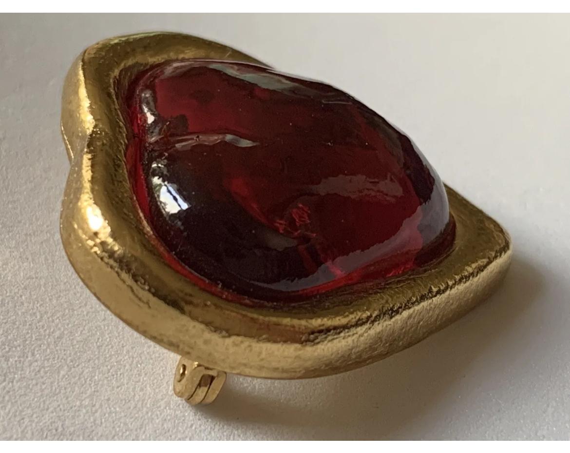 Women's Yves Saint Laurent Red Heart Poured Glass Vintage Brooch For Sale