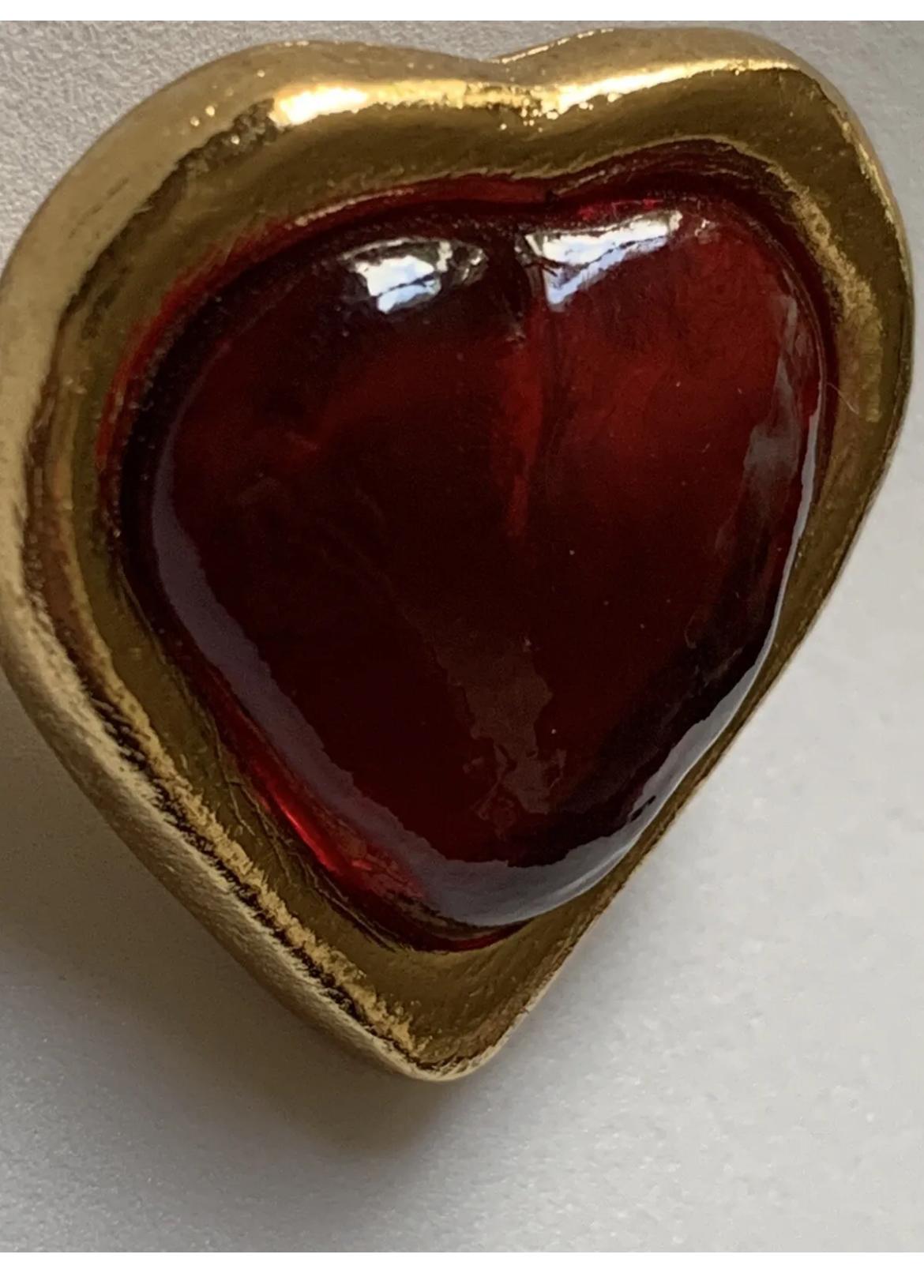 Yves Saint Laurent Red Heart Poured Glass Vintage Brooch For Sale 3