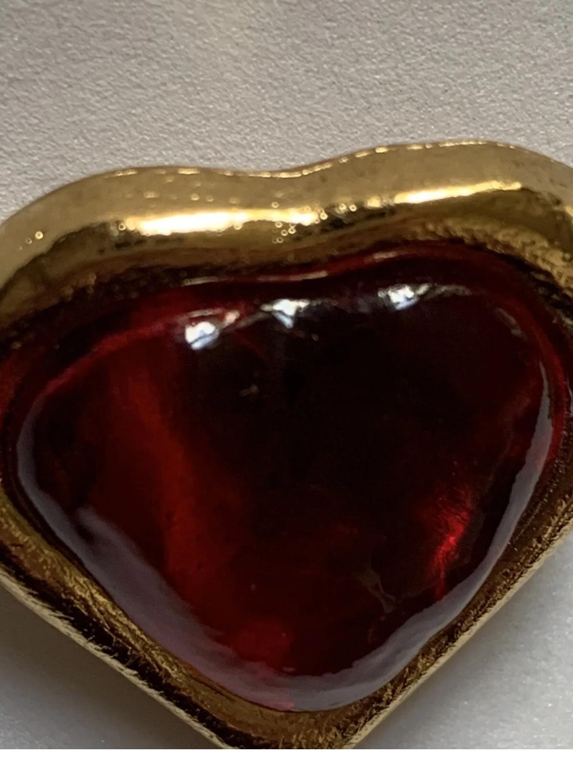 Yves Saint Laurent Red Heart Poured Glass Vintage Brooch For Sale 4