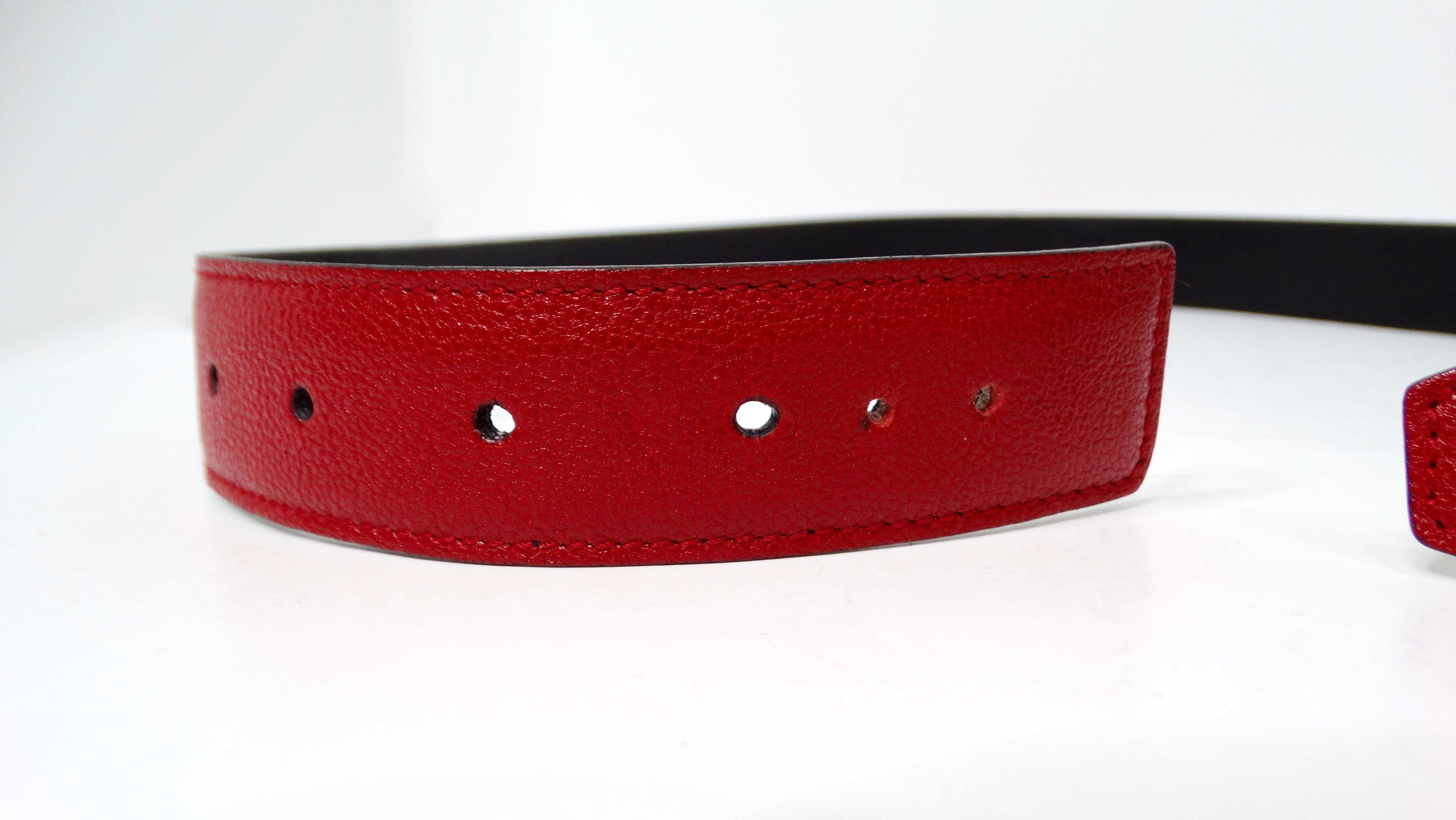Yves Saint Laurent Red Leather Belt With Gold-Tone Logo Buckle In Fair Condition For Sale In Scottsdale, AZ