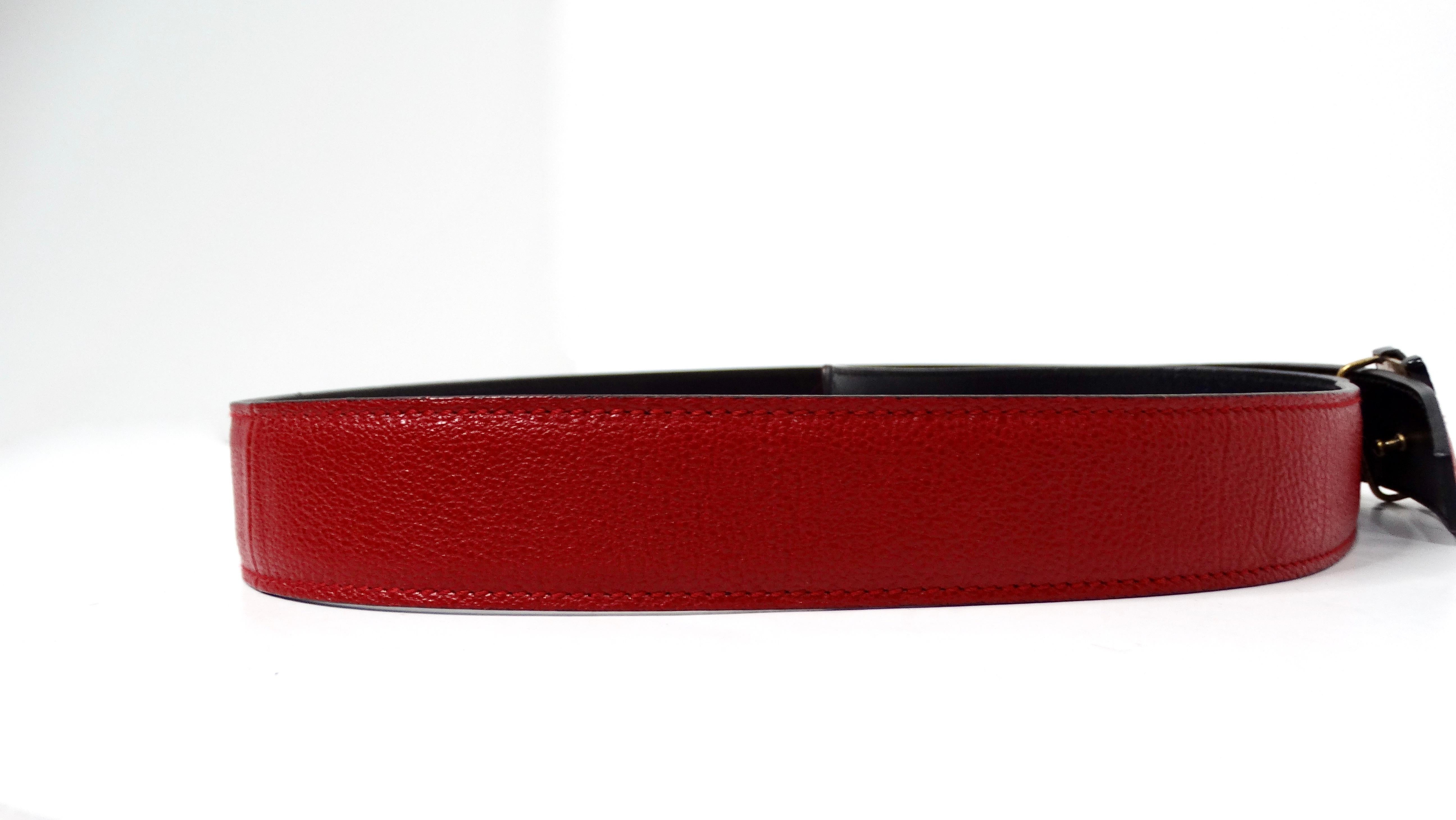 Women's Yves Saint Laurent Red Leather Belt With Gold-Tone Logo Buckle For Sale