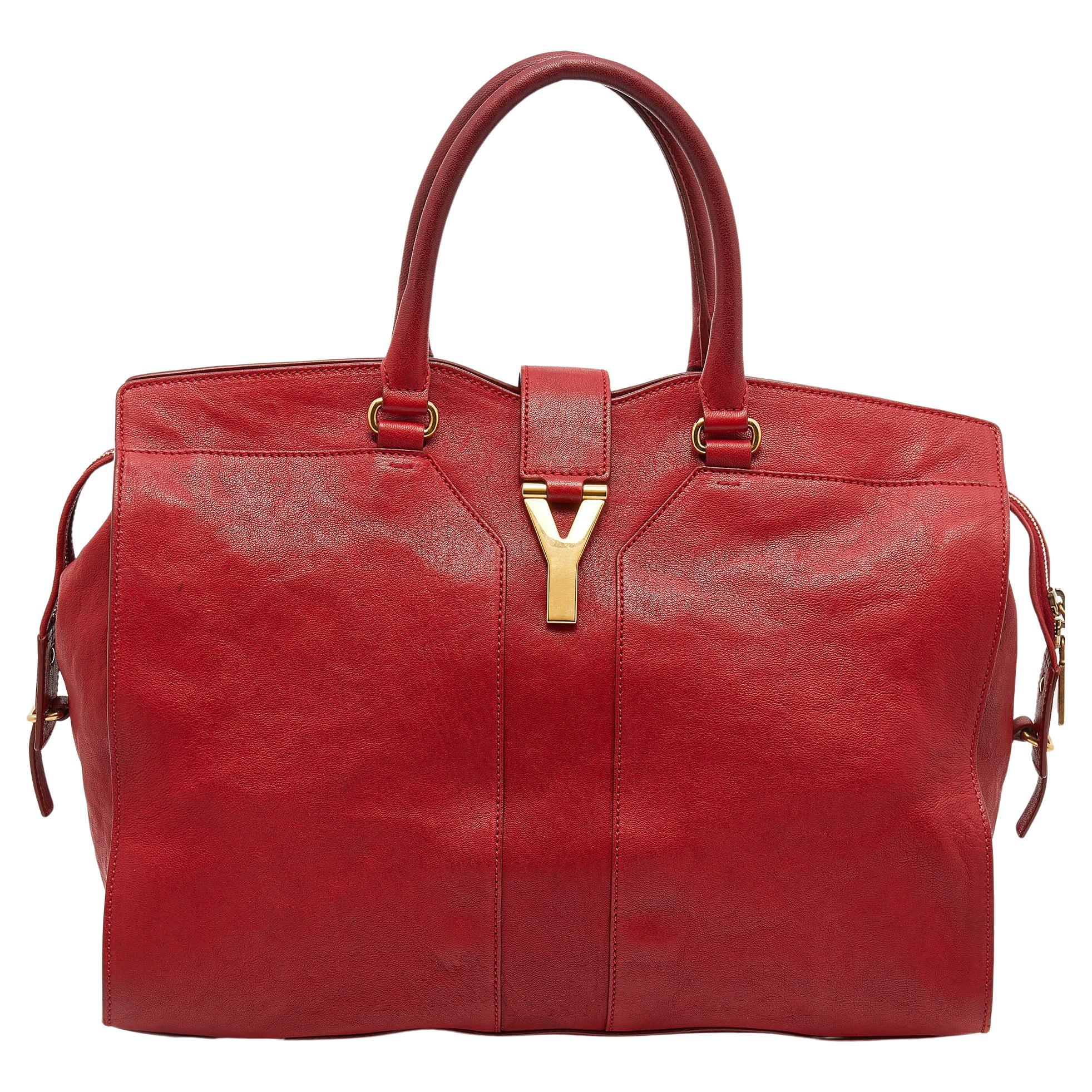 Yves Saint Laurent Red Leather Large Y Cabas Chyc Tote