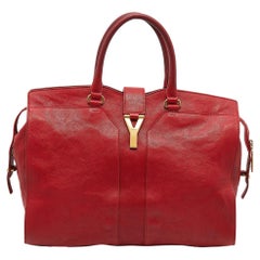 Yves Saint Laurent Red Leather Large Y Cabas Chyc Tote