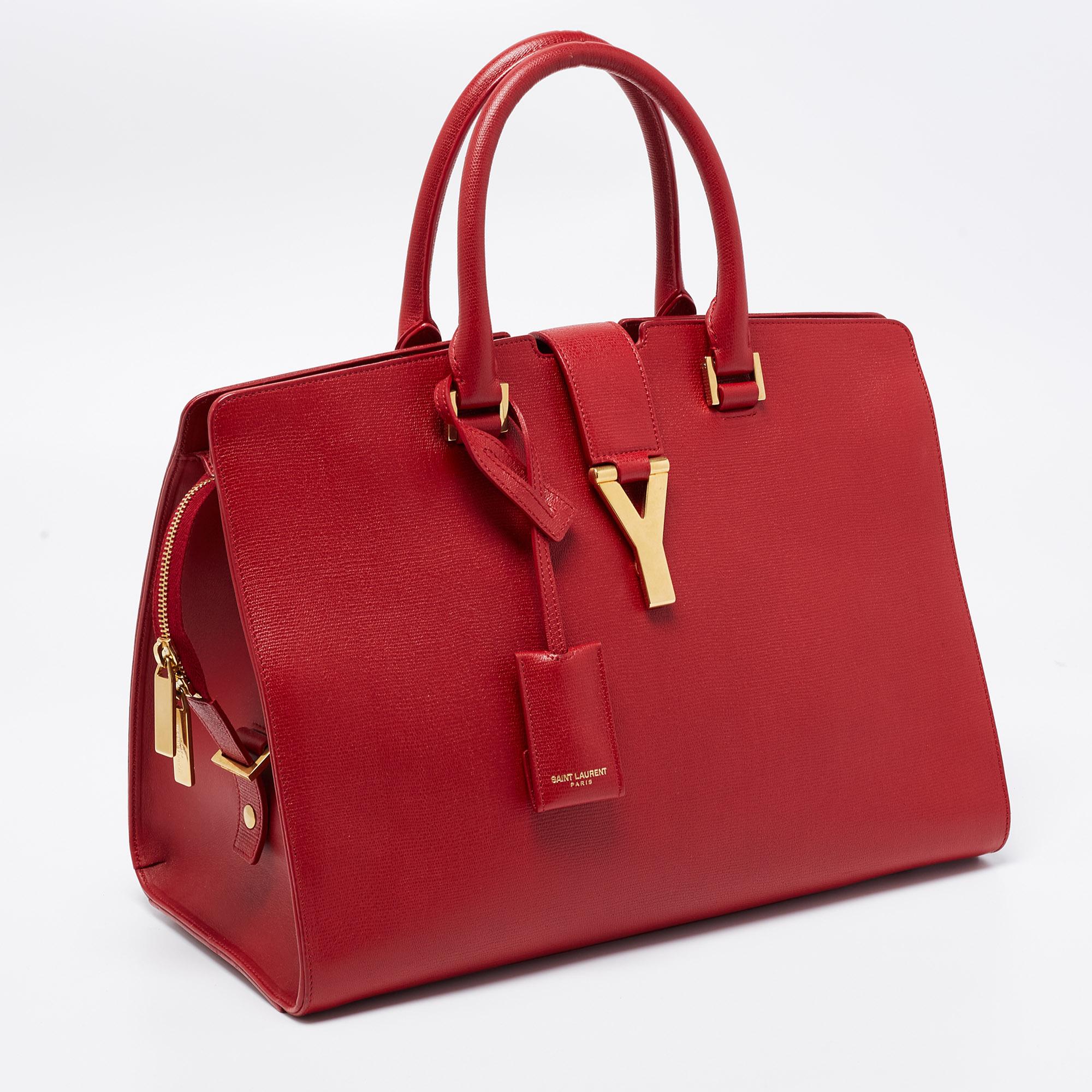 Women's Yves Saint Laurent Red Leather Medium Cabas Chyc Tote