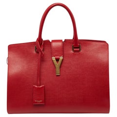 Yves Saint Laurent Red Leather Medium Cabas Chyc Tote