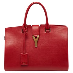 Yves Saint Laurent Red Leather Medium Cabas Chyc Tote at 1stDibs