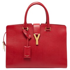 Yves Saint Laurent Red Leather Medium Cabas Chyc Tote