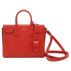 Yves Saint Laurent Red Leather Nano Sac de Jour Tote Bag with Strap