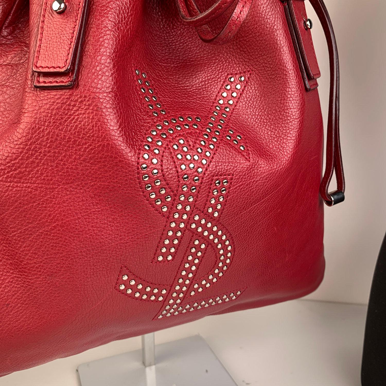 Women's Yves Saint Laurent Red Leather Small Kahala Sac Tote Bag
