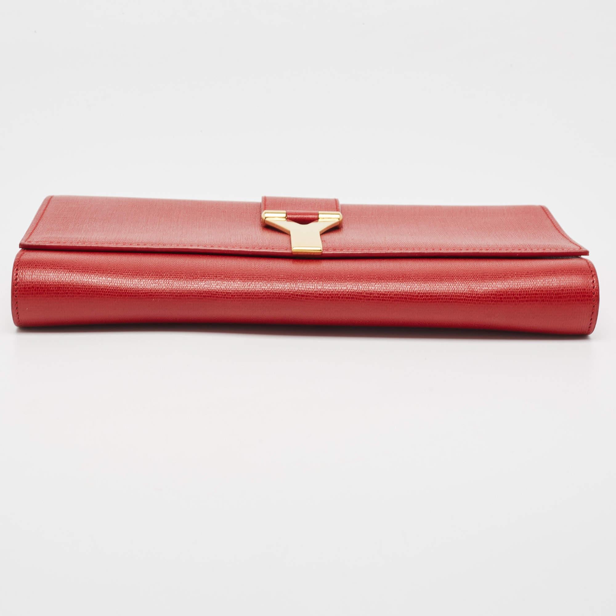 Yves Saint Laurent Red Leather Y-Ligne Clutch For Sale 8