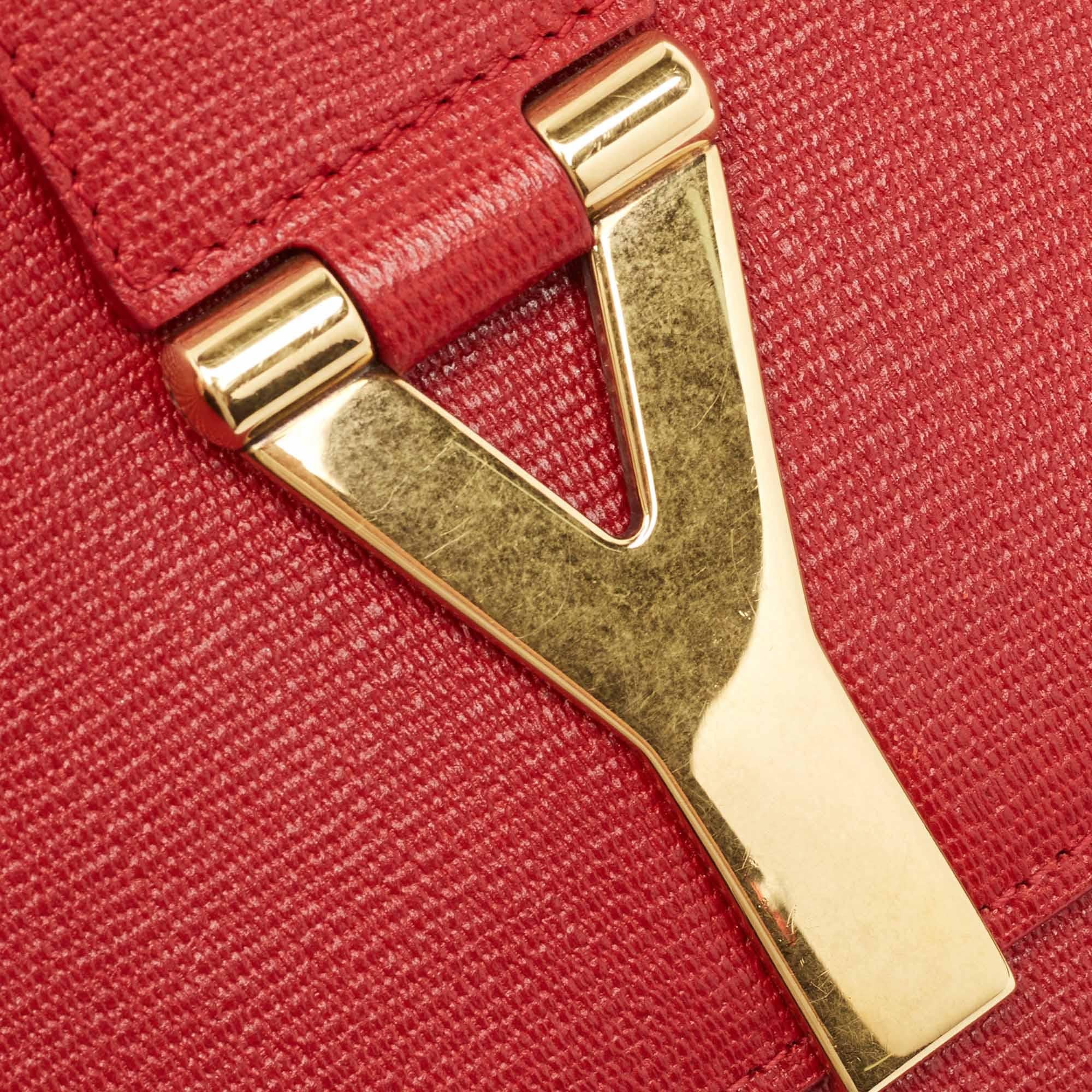 Yves Saint Laurent Red Leather Y-Ligne Clutch For Sale 9