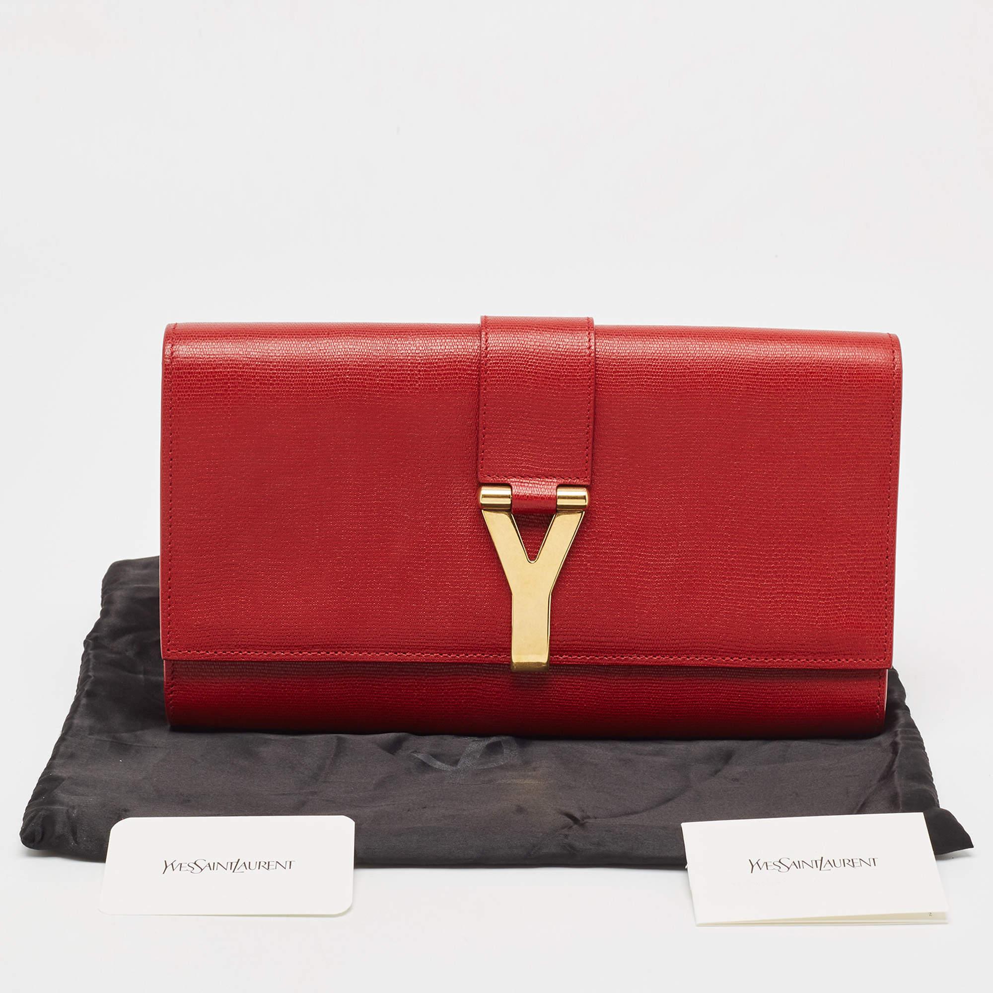 Yves Saint Laurent Red Leather Y-Ligne Clutch For Sale 2
