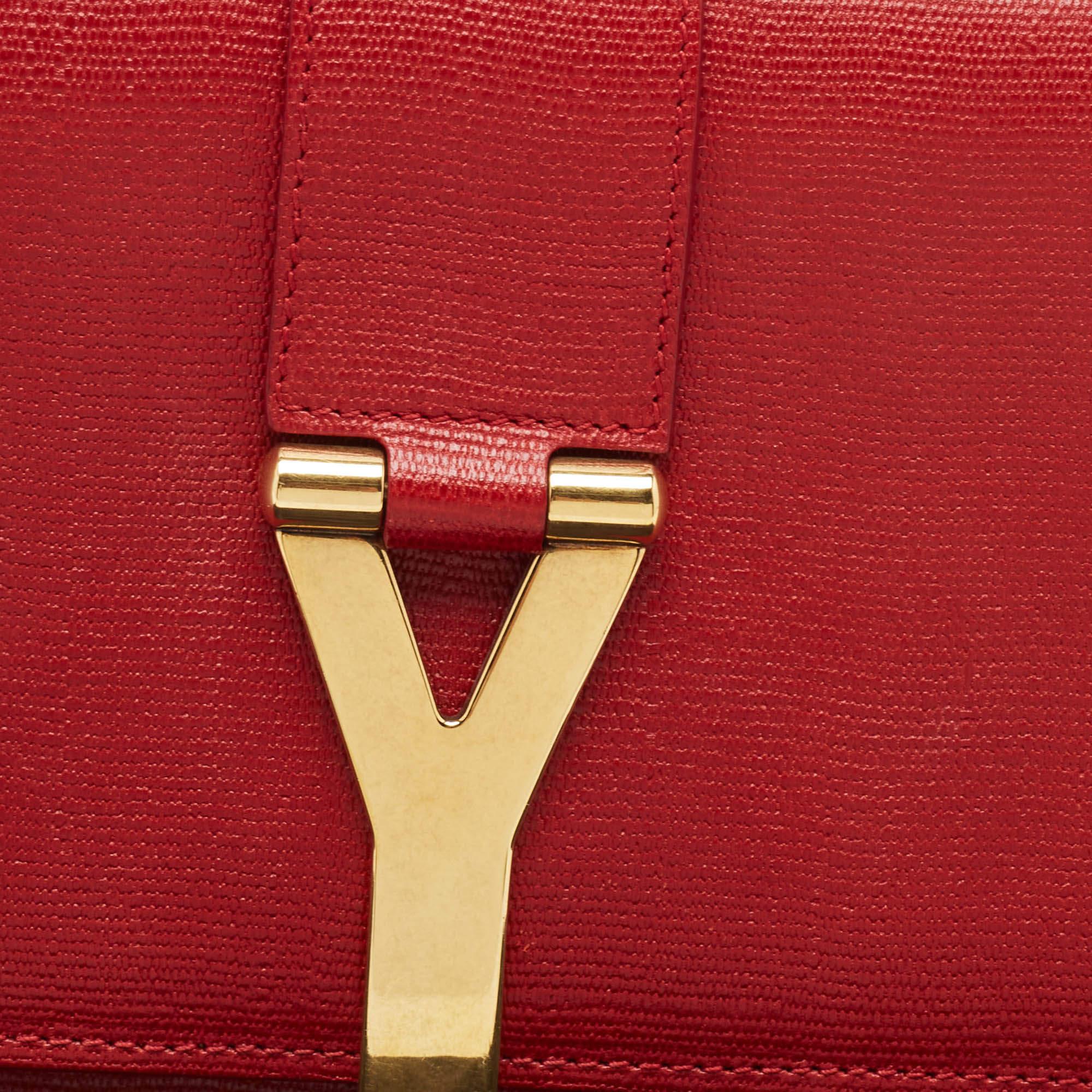 Yves Saint Laurent Red Leather Y-Ligne Clutch For Sale 3