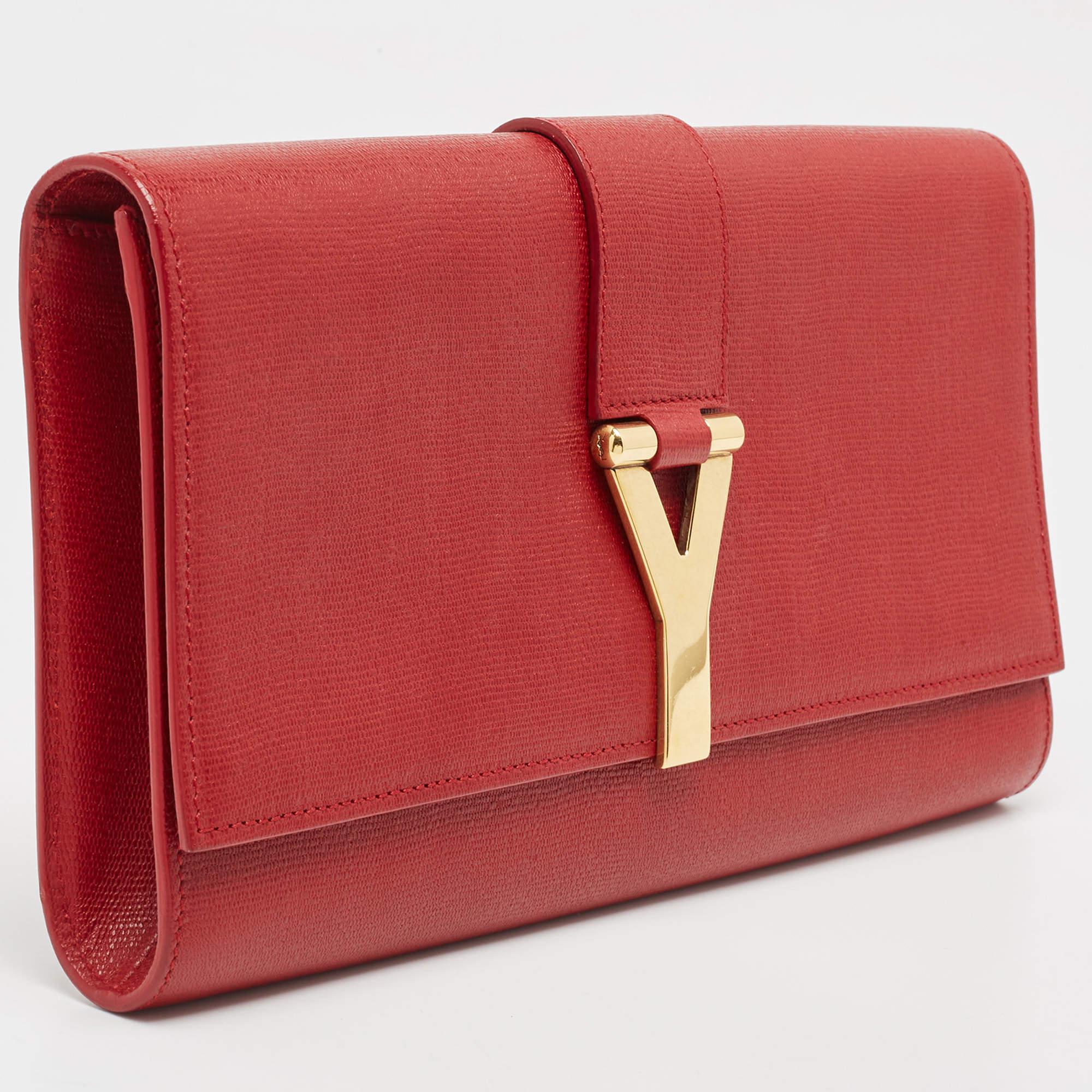Yves Saint Laurent Red Leather Y-Ligne Clutch For Sale 4