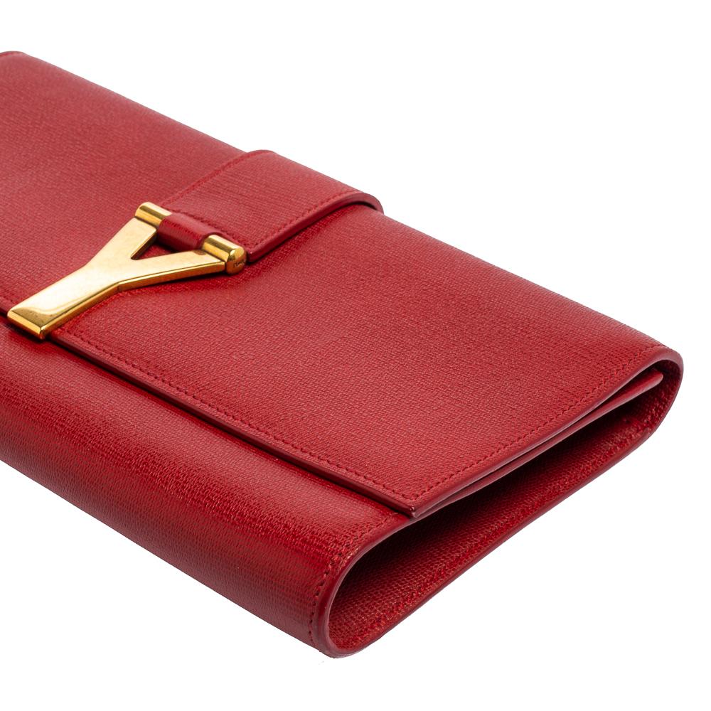 Yves Saint Laurent Red Leather Y-Ligne Clutch 2