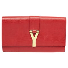 Yves Saint Laurent Red Leather Y-Ligne Clutch