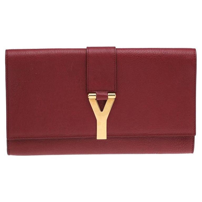 Yves Saint Laurent Red Leather Y-Ligne Clutch at 1stDibs