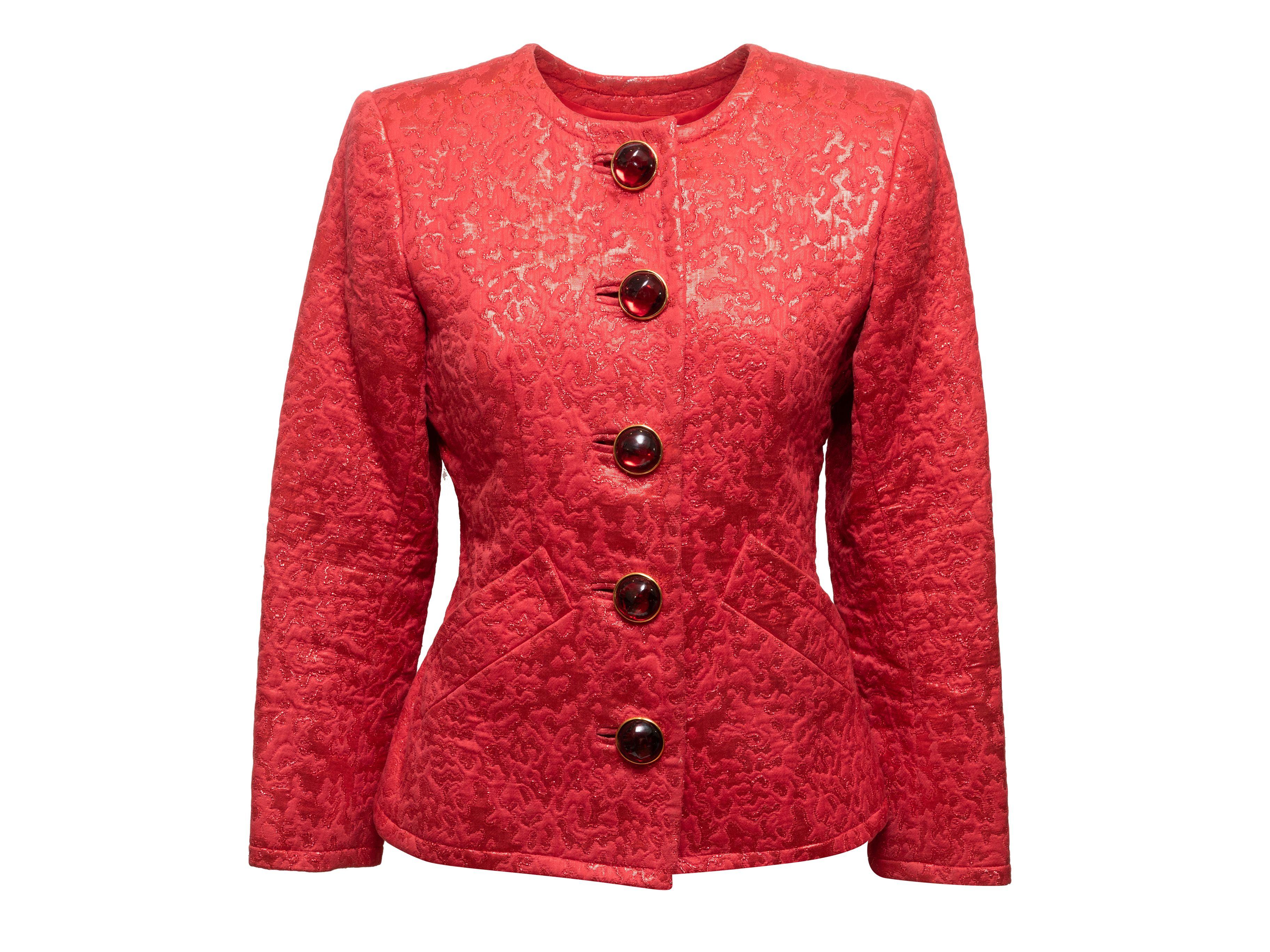 Yves Saint Laurent Red Metallic Jacquard Jacket In Good Condition In New York, NY