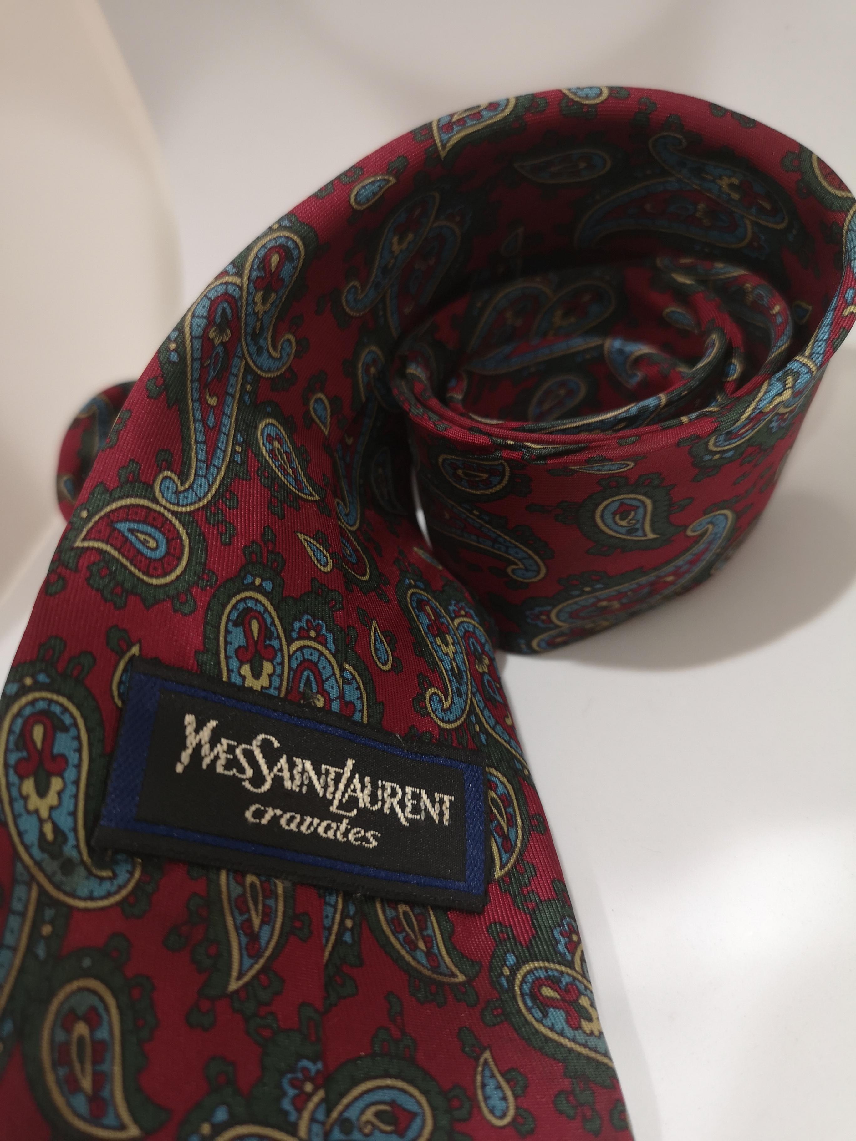 Black Yves Saint Laurent red multicoloured silk tie