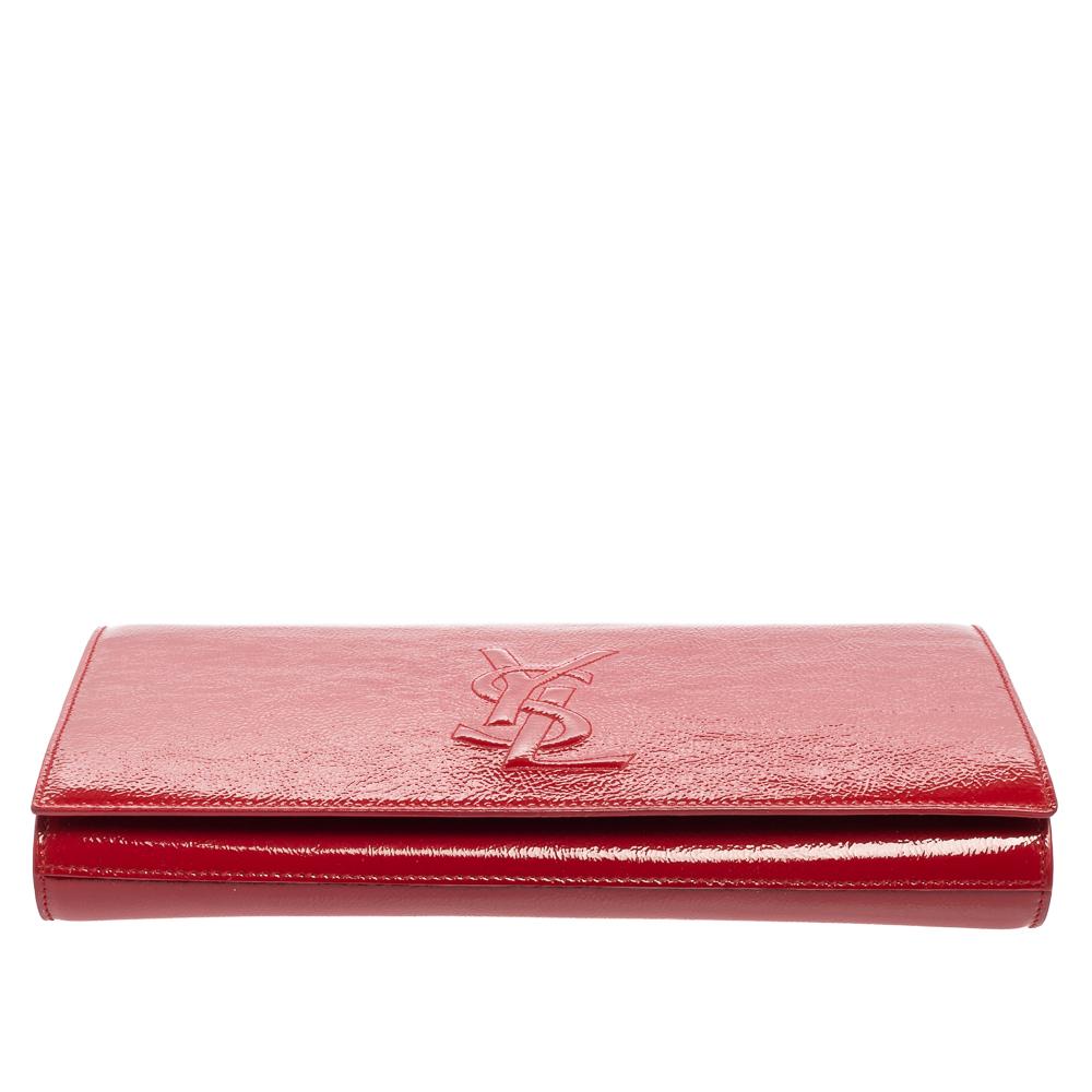 Yves Saint Laurent Red Patent Leather Belle De Jour Clutch In Good Condition In Dubai, Al Qouz 2